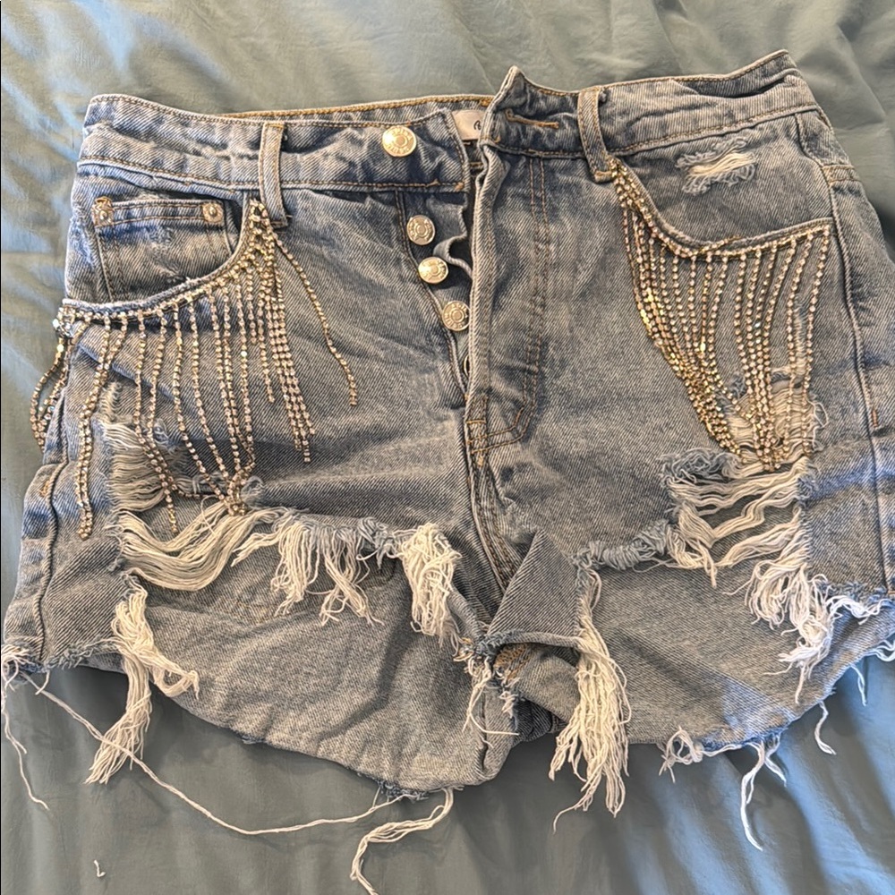 Denim Shorts with Silver Strands